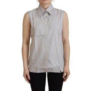 Ferre Light Gray Stripes Cotton Sleeveless Collared Women's Top